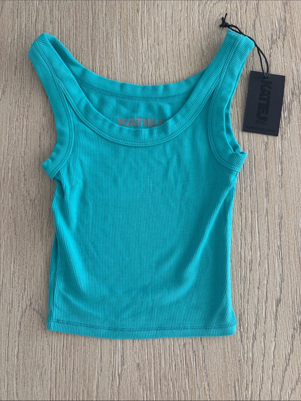 Katie J NYC Turquoise Ribbed Tank Top